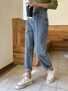 DAZY Women's Solid Color Slant Pocket Casual Daily Jeans Petite - Blue - View 2