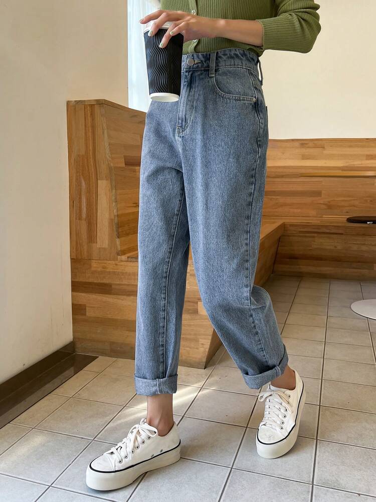 Women's Solid Color Slant Pocket Casual Daily Jeans