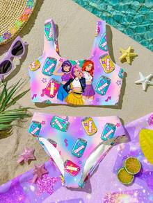 Bộ đồ bơi tankini in hình hoạt hình dành cho bé gái tuổi teen, thích hợp cho kỳ nghỉ hè ở bãi biển, đồ bơi dễ thương, tiệc bể bơi. - Nhiều màu - Xem 1
