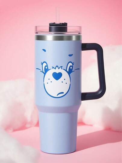 SHEIN X Care Bears כוס תרמית 40oz עם ידית, כוס מבודדת, בקבוק מים מבודד בוואקום, כוס נסיעות מפלדת אל-חלד, כוס לרכב