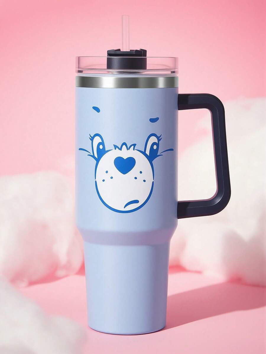 SHEIN X Care Bears 40盎司带把手保温杯,隔热杯,真空保温水瓶,不锈钢旅行杯,车载杯 - 淺藍色 - 查看 1
