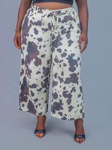 CurvyTilda Pantalones vaqueros casuales de pierna ancha con estampado de vaca para mujer de talla grande, para verano, otoño, regreso a la escuela, homecoming, Halloween, Navidad, estilo Y2K, ropa de calle linda, gótico, grunge, , salida nocturna, salida de club, aeropuerto - Albaricoque - Ver 6