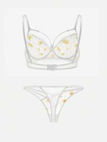 Bella Beso 2pcs Sheer Daisy Underwire Bra Set - Multicolor - View 2