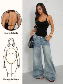 Vivamere Summer Casual Versatile Solid Color Suspender Bodysuit With Padded Bra, Ribbed Knit Vest Bodysuit ,Petite Women - Black - View 9