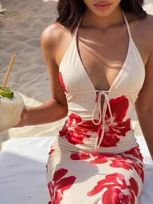 Bonvoyette Women's Floral Print Backless Dress Party Elegant Vacation - Multicolor - View 6