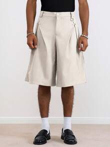 TOKVUE Pantalones cortos casuales plisados con remaches holgados para hombre, beige, estilo urbano de verano para escapada urbana, pantalones cortos versátiles de color caqui vintage y modestos para viajes, fiestas, vacaciones y festivales - Albaricoque - Ver 7