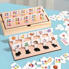MINKOJA Wooden 4-In-1 Matching Game Box For Kids, Montessori Educational Early Learning Toy, Number Shape Color Animal Cognitive Flash Cards, Toddler Concentration & Observation Training Toy With Wooden Storage Box, Enlightenment Gift For Boys And Girls - Multicolor - View 9