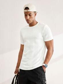 Driftmere Men's Summer Casual Solid Color Textured Short Sleeve T-Shirt Men T-Shirt Summer For Men T Shirt Tops - White - View 6