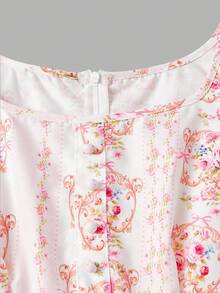 SHEIN MOD 印花圆领低腰蝴蝶结迷你连衣裙 - 淺粉色 - 查看 6