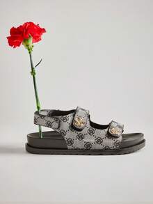 SHUZIA Sandalias de plataforma con estampado de estado, con cierre de correas de gancho y bucle y punta abierta decorativa para mujeres - Negro - Ver 6