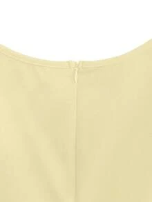 GlowEve CURVE Plus Size Elegant Solid Color Round Neck Ruched Waist Sleeveless Dress, Summer - Yellow - View 4