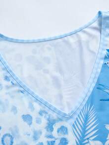 Rusticease Plus Size Summer Casual Leopard Floral Print Tank Top Country Style For Women Vacation Outfits Holiday Formal Light Blue - Blue - View 5