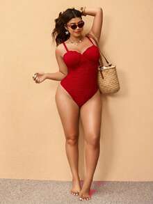 Elaquor Plus Size Women Textured Sexy One-Piece Swimsuit Bathing Suits For Women - Red - View 6