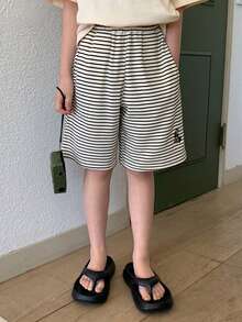 Dazy Kids Tween Girls' Striped Casual Versatile Daily Wear Shorts - Beige - View 3