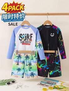 SHEIN Tween Boy Casual Fitted Video Game Glow-In-The-Dark Pattern Tankini 2 Pieces Swimsuit, Suitable For Spring/Summer, Beach Vacation - Multicolor - View 3