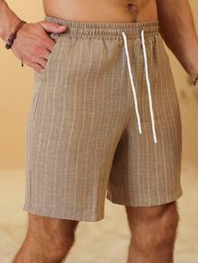 VENTUSAIL Men's Linen Casual Drawstring Shorts With Pockets,Blue And White Stripe,Summer,Beach,Holiday,Pinstripe Striped Resort Wear,Old Money Vintage Outfit - Khaki - View 6