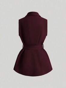 Franclia Rompi Jas Kasual Bisnis Wanita dengan Sabuk - Burgundy - View 2