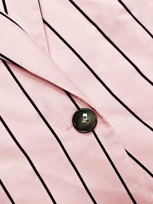 EMERY ROSE Áo blazer nữ cỡ lớn mùa xuân/thu, kiểu dáng thường ngày/công sở, họa tiết kẻ sọc, cổ ve lật, chất liệu nhẹ. - Màu Hồng baby - Xem 5