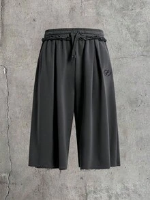 AXEPEAK Quần short nam màu trơn, thêu họa tiết, có túi xéo, kiểu dáng thường ngày. - Xám - Xem 4