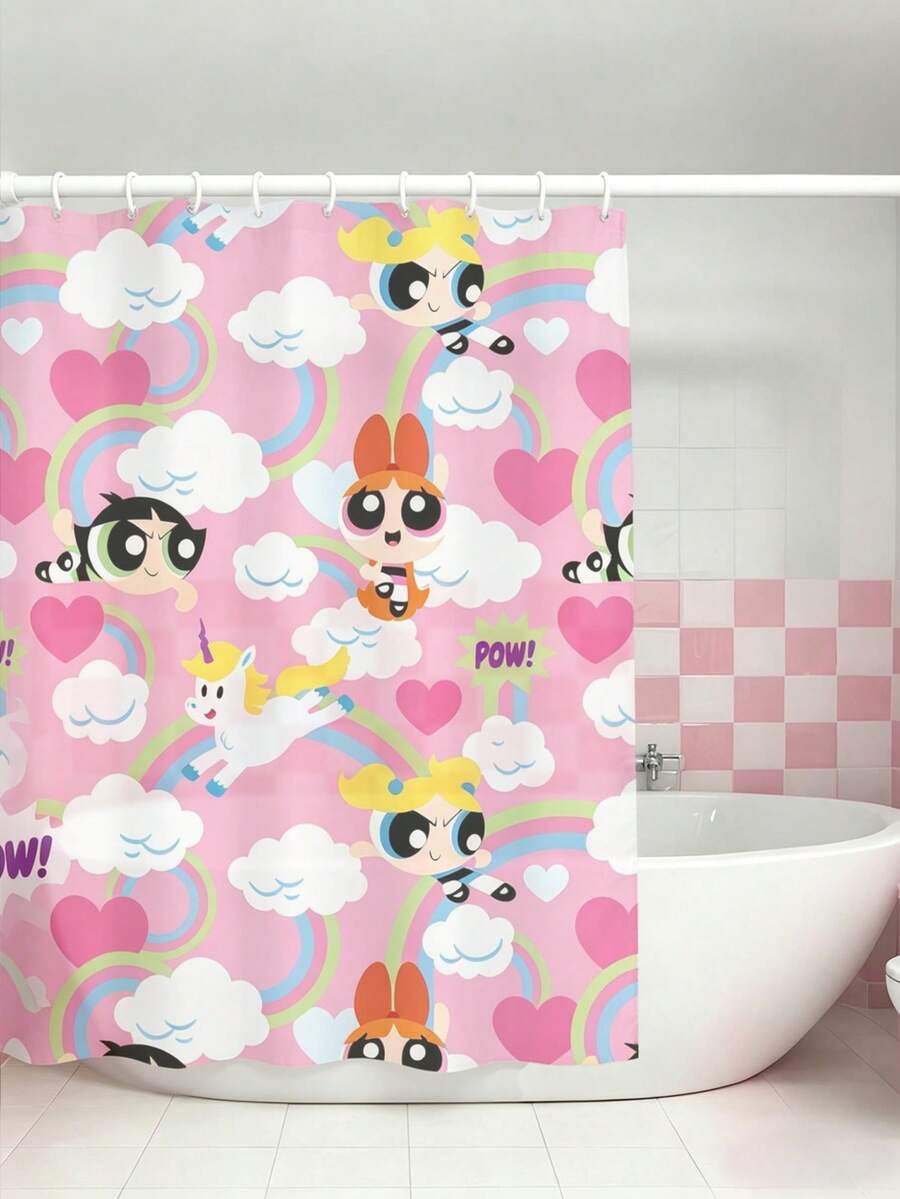 THE POWERPUFF GIRLS X SHEIN 1 chiếc, Rèm tắm chống thấm nước họa tiết bé gái hoạt hình, thích hợp làm rèm ngăn phòng tắm, có móc treo, rèm trang trí phòng tắm gia đình, rèm tắm đa năng dùng được cả bốn mùa. - Nhiều màu - Xem 1