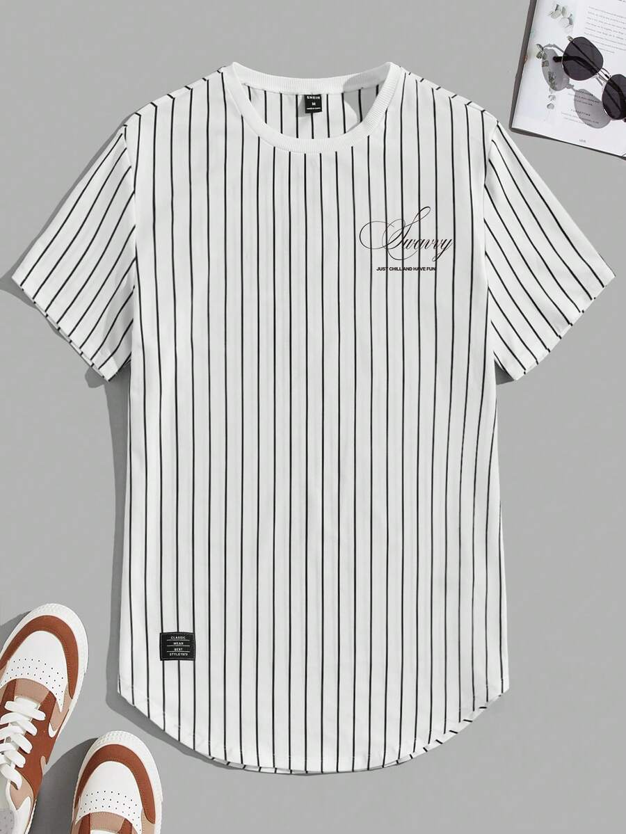 ESTAVOR Men's Casual Striped Short Sleeve T-Shirt, Summer - White - View 1