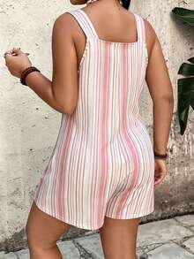 EMERY ROSE Plus Size Casual Striped Pocket Jumpsuit For Women - Pink - View 2