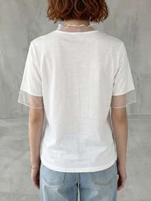 FRIFUL Women's Casual Loose Sheer Mesh See-Through Solid Color T-Shirt, Versatile For Spring And Summer - White - View 2