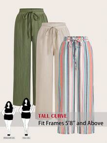 SHEIN Tall CURVE 大码休闲宽松直筒裤 - 彩色 - 查看 4
