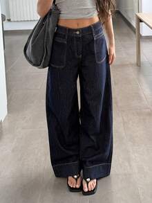 Livesso Women's Casual Loose Straight Leg Jeans With Pockets - Blue - View 2