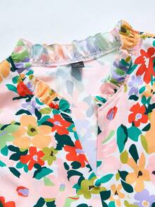Rusticease Plus Size Women Floral Print Casual Boho Versatile Daily Wear Vacation Gym Blouse Summer For Festival Beach Country Concert Pink Floral - Multicolor - View 3