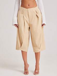 NYA SZN Pant Capri Length Short Knee Length Pleated Asymmetrical Waistband Brunch Casual Everyday Party Special Occasion Outfits For Women - Brown - View 6