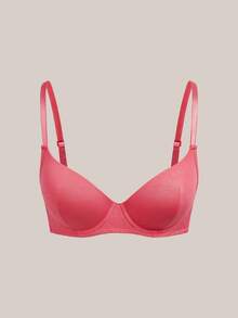 SHEIN 1pc Minimalist Style Wire-Rimmed Bra, Women - Rose Red - View 1