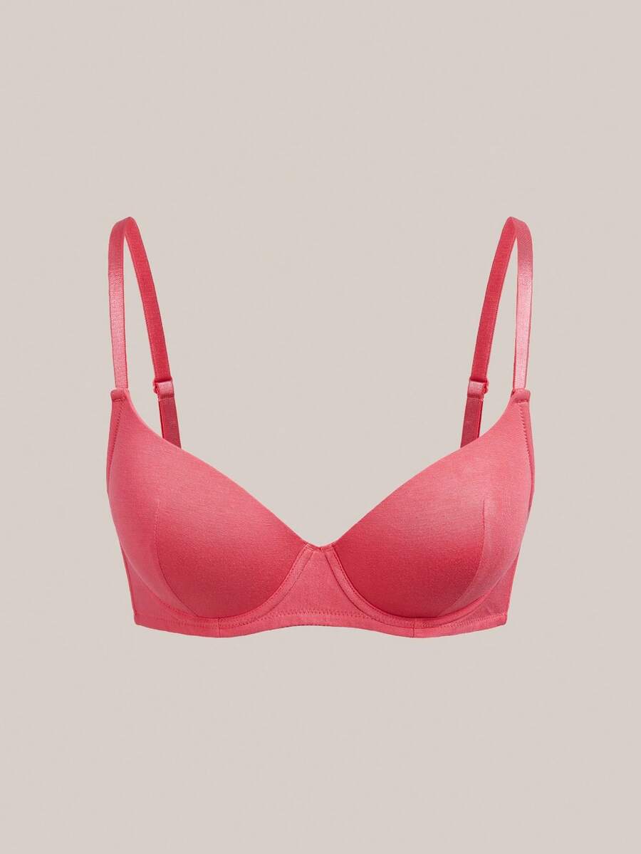 SHEIN 1pc Minimalist Style Wire-Rimmed Bra, Women - Rose Red - View 1