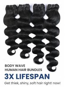 Tóc giả bện kiểu sóng thân (Body Wave) dài 18, 20, 22, 24 inch, 100% tóc thật nguyên chất chưa qua xử lý từ Brazil, 4 bó tóc nối nhanh cho nữ, màu đen tự nhiên. - Natural Black - Xem 8