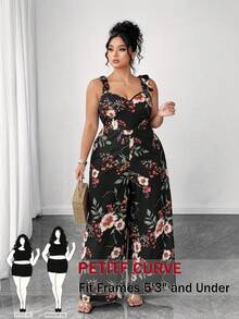 SHEIN PETITE CURVE 大码休闲小码连体裤，适合外出、度假、海滩、约会，拉长腿部比例。 - 黑色 - 查看 3