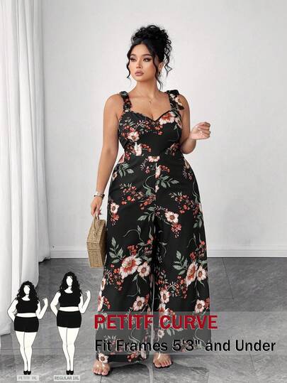 SHEIN PETITE CURVE Mono informal de talla grande, adecuado para salir, vacaciones, playa, citas, alarga la proporción de las piernas