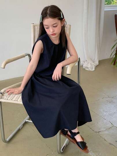 Dazy Kids Bộ đồ 2 món gồm áo croptop cổ tròn và chân váy mini chữ A, dành cho bé gái (cỡ lớn)