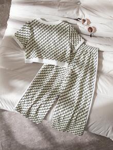 SHEIN Young Girl Letter Print T-Shirt And Pants Set - Multicolor - View 4