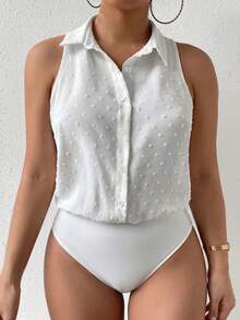 SHEIN Clasi 大码女式春夏毛绒无袖连体衣 - 白色 - 查看 7