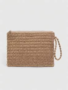 Viva Strut 1 pieza, bolso de mano de paja de maíz con borde de limón, estilo bohemio para vacaciones, bolso de mano para mujer con decoración de limón, bolso a juego para salidas de primaver - Multicolor D - Ver 9