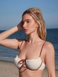 Turnttoni Women Contrast Binding Bikini Top And Bottom Swimwear Set, For Summer Beach Vacation - Multicolor - View 3