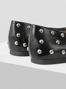 Mnmlis Women's Fashion Square Toe Rivet Decorative Flat Sole Shoes Daily Commute Party Comfortable And Versatile - Black 1 - View 4