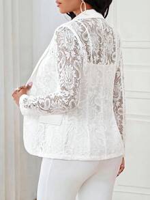 SHEIN Lady Áo blazer nữ thanh lịch tay dài cổ ve áo ren mỏng nhẹ - trắng - Xem 2