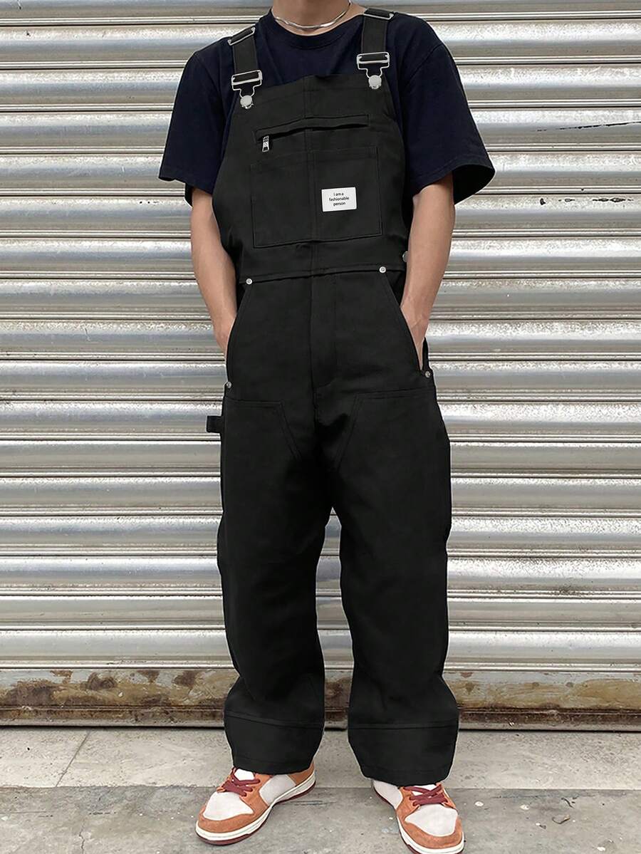 Manfinity EMRG Peto casual de moda versátil para hombres, con diseño de parche, oversize, para verano - Negro - Ver 1
