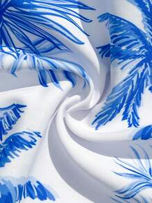 SHEIN Tween Girls Palm Tree Print Tie Side Tankini Swimwear Set, Random Print - Royal Blue - View 7