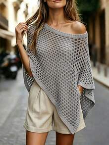 Selamara Women's Casual Asymmetric Hollow-Out Knit Top - Grey - View 3