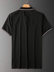 Manfinity Homme Men's Front Button Striped Polo Shirt, Casual Daily Wear - Black - View 2
