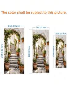 1set/2pcs Self Adhesive Removable Waterproof Vintage Romantic Ancient Style Stairs Door Sticker Peaceful Outdoor Green Plant European Charming Garden Flat Art Wall Mural Decal For Home Kitchen Living Room Bedroom Hallway Indoor Outdoor Decor Easy Apply - multicolor - View 3