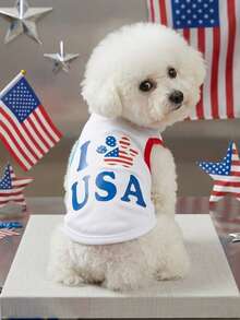 PETSIN I Love USA Independence Day Flag Dog Paw Print & Letter Print Universal White Vest For Cats And Dogs - Multicolor - View 2