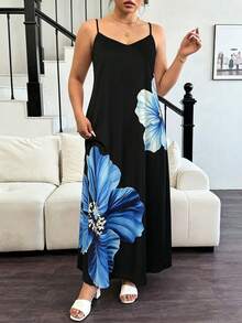 Elenzga Summer New Arrival Large Floral Print Sleeveless A-Line Elegant Women Dress - Multicolor - View 6